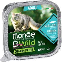  Monge Cat BWild GRAIN FREE для кошек, беззерновой, из трески с овощами, ламистер 100 г*16шт