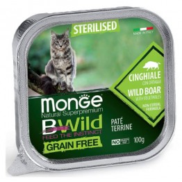 Monge Cat BWild GRAIN FREE для стерилизованных кошек, беззерновой, из кабана с овощами, ламистер 100 г*16шт