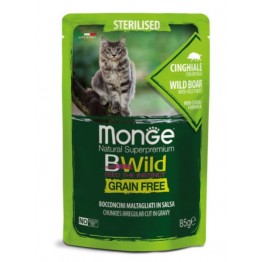 Monge Cat BWild GRAIN FREE для стерилизованных кошек, беззерновой, из мяса дикого кабана с овощами, паучи 85 г*28шт