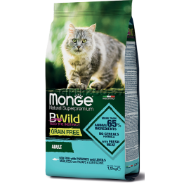 Monge Cat BWild GRAIN FREE для взрослых кошек, беззерновой, из трески 1,5 кг