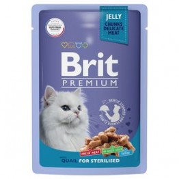Brit Premium Пауч (желе) для взрослых стерилизованных кошек с перепелкой, 85 г * 14шт