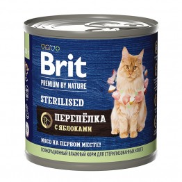 Brit Premium by Nature консервы с мясом перепёлки и яблоками для стерилизованных кошек 200гр * 6шт