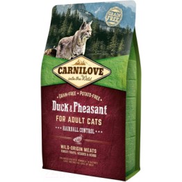 Carnilove Duck & Pheasant for Adult Cats Hairball Control (беззерн. сух. корм для  выведение комков шерсти у кошек с уткой и фазаном)