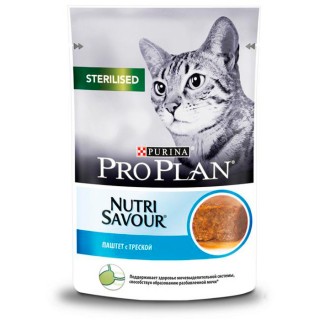Pro Plan Nutri Savour Sterilised (влажный корм для стерилизованных кошек, паштет с треской) 85 г х 26 шт