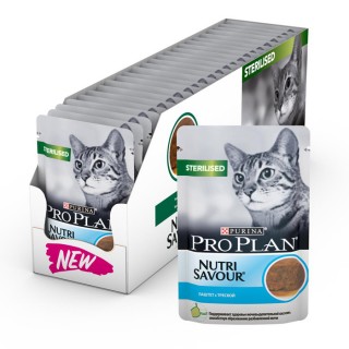 Pro Plan Nutri Savour Sterilised (влажный корм для стерилизованных кошек, паштет с треской) 85 г х 24 шт