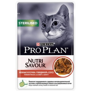 Pro Plan Nutri Savour Sterilised (влажный корм для стерилизованных кошек с говядиной в соусе) 85 г х 26 шт