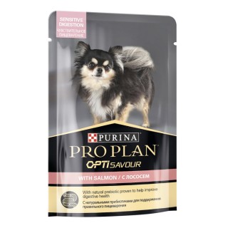 Pro Plan Opti Savour (влажный корм для собак мелких пород с чувств. пищеварением, кусочки в соусе c лососем) 85 г х 26 шт
